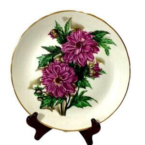 Vintage Collectible Plate Tuscan Fine English Bone China 8" Diam. Purple Dahlias